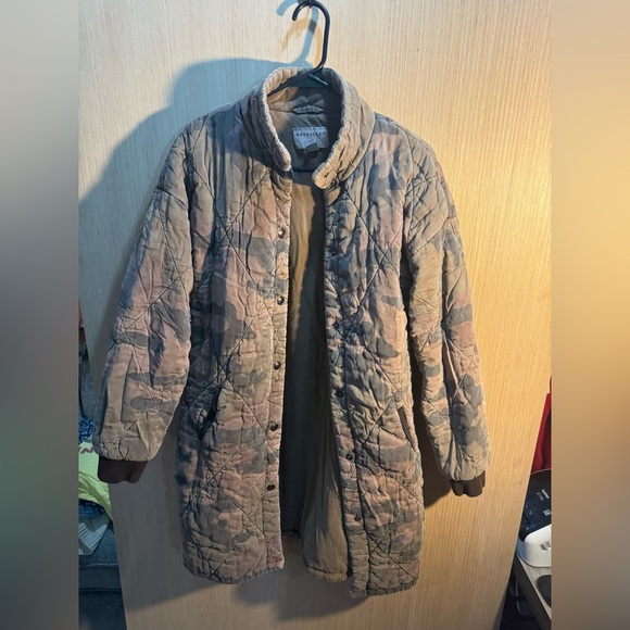 Marrakech Jackets & Blazers - Marrakech Quilted Camo Long Jacket in Olive and Brown Size XS